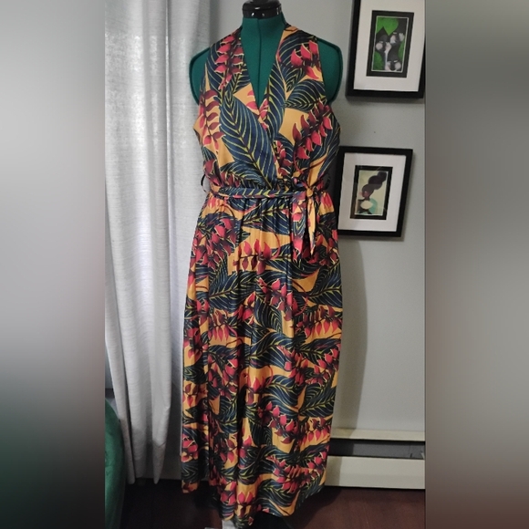 Coolples Tropical Printed V-Neck Sleeveless Maxi Dress, Sz L - Picture 9 of 14
